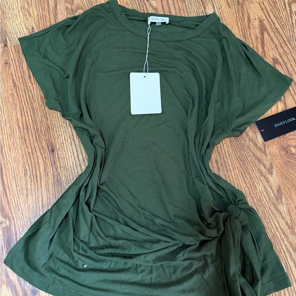 Olivia Grey Women’s Olive Short Sleeve Knot Front Tee